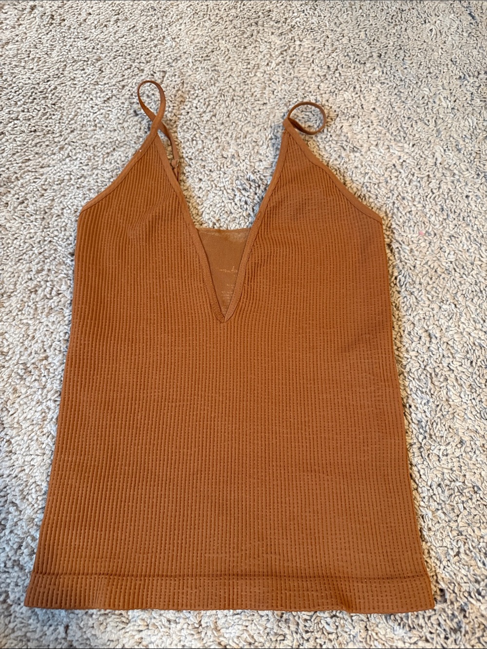 Free People Women's Ribbed V-Neck Cami Top in Rust